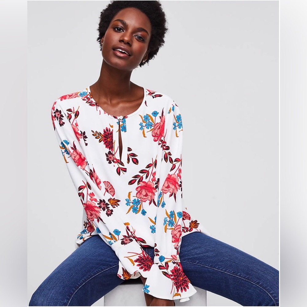 LOFT Wildflower Bell-cuff Floral Blouse